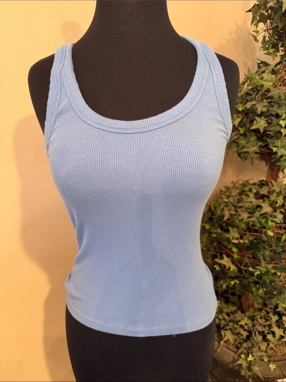 Zara Classic Ribbed Tank Top - Light Blue Size Medium